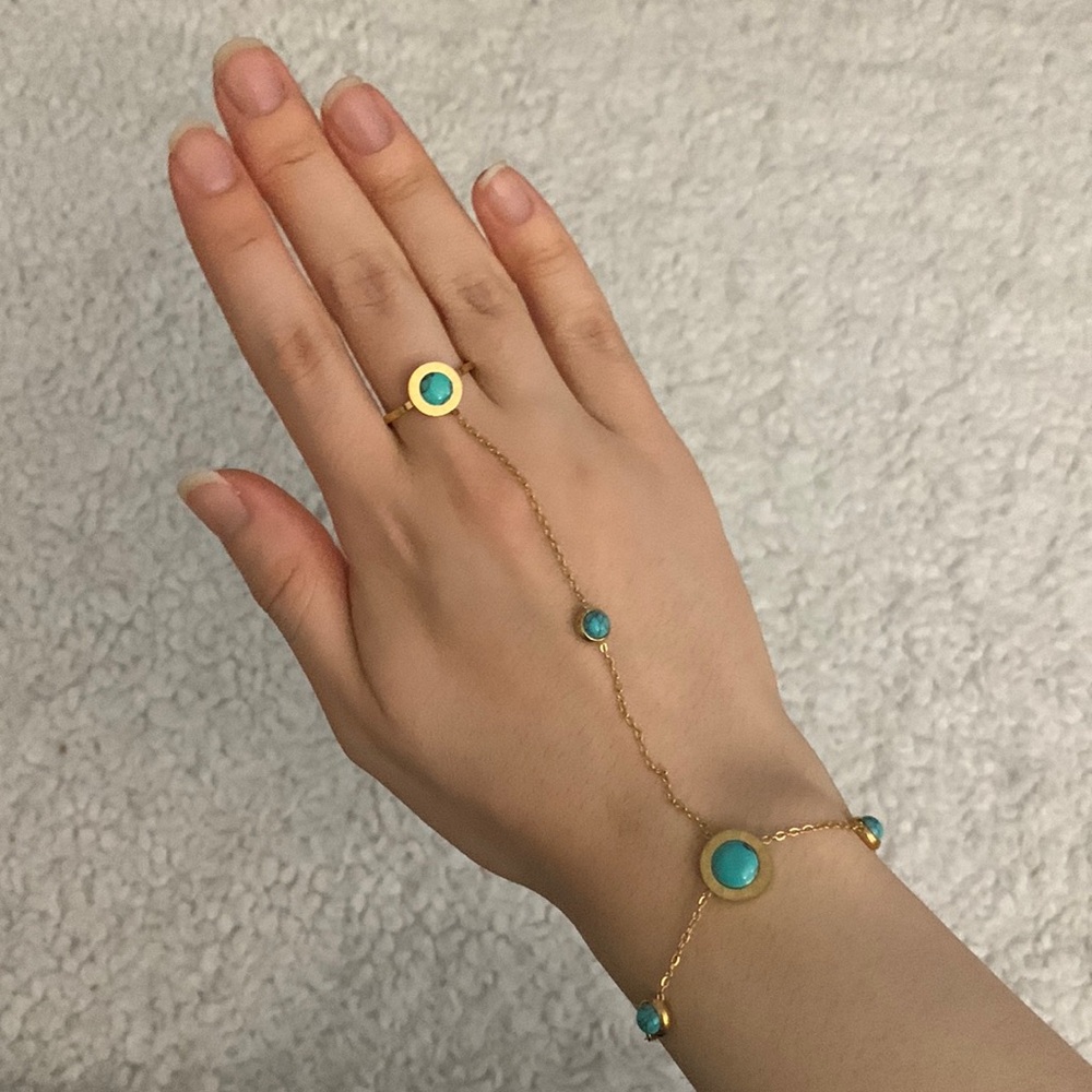 Turquoise and Gold Roman Numeral Hand Chain